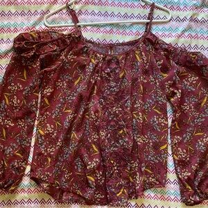 Xhilaration Red Relaxed Ruffled Long Sleeve Blouse